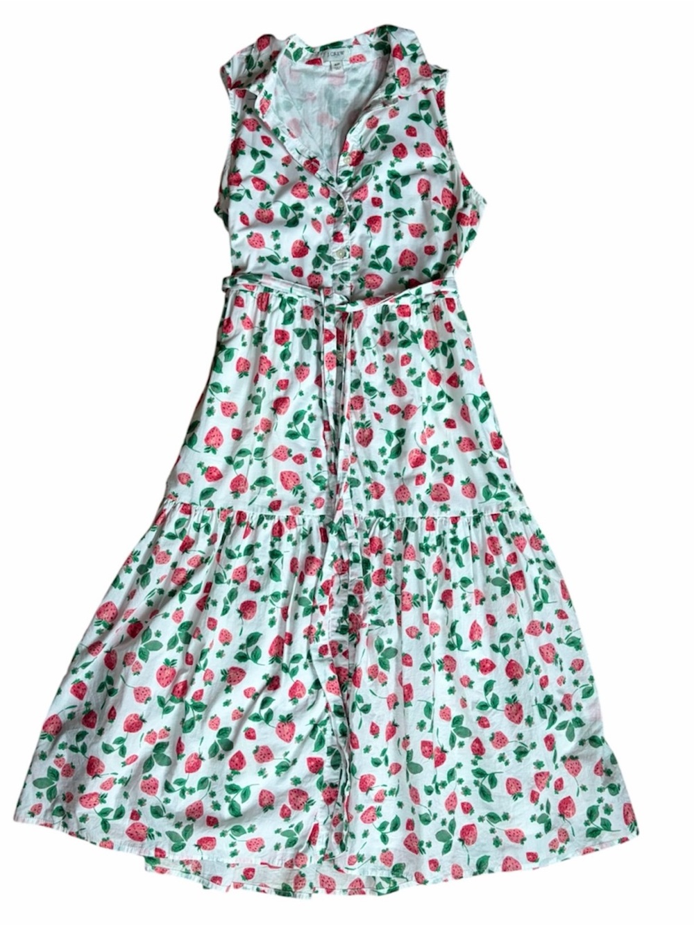 J. Crew Strawberry Print Sleeveless Midi Cotton Shirt Dress Button A Line 6P - Picture 5 of 11